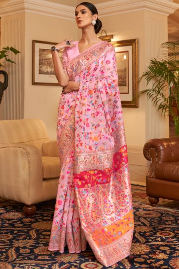 Handloom Silk Trendy Designer Pink Saree