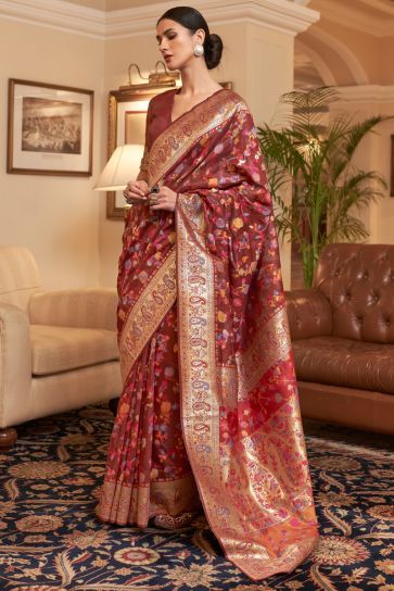 Maroon Handloom Silk Trendy Saree