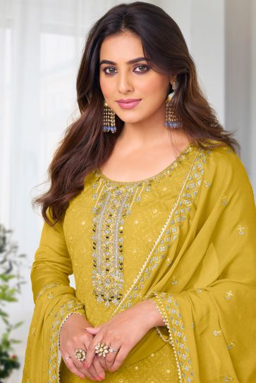 Ginni Kapoor Chinon Yellow Sequins Work Salwar Suit