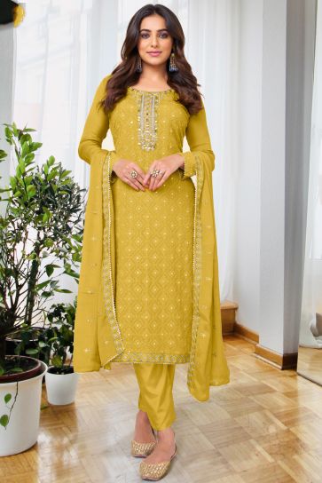 Ginni Kapoor Chinon Yellow Sequins Work Salwar Suit