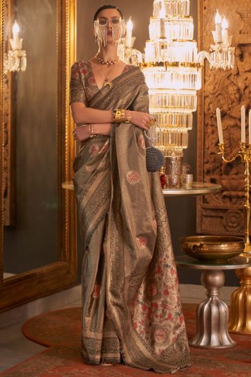Brown Color Fascinating Weaving Designs Silk Saree 