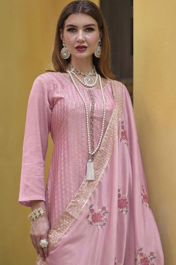 Chinon Fabric Pink Color Stunning Salwar Suit In Party Style