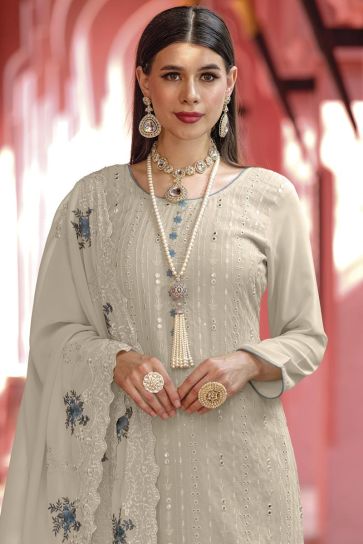Beige Color Georgette Fabric Party Style Elegant Salwar Suit