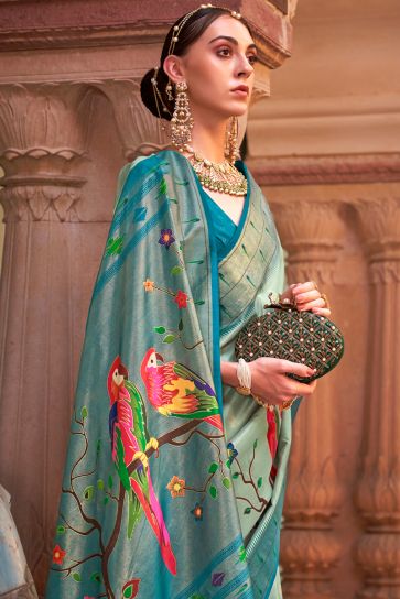 Art Silk Fabric Olive Color Printed Engrossing Saree