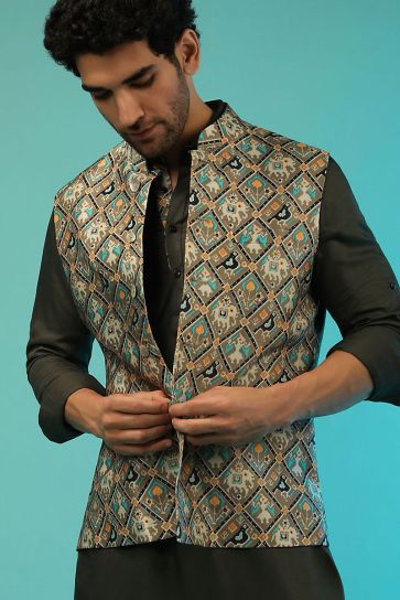 Chikoo Color Function Wear Wonderful Printed Jacket In Satin Fabric