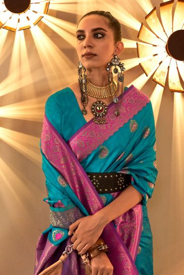 Comfortable Silk Saree in Rich Cyan Color
