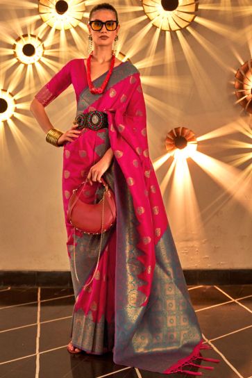 Function Look Vintage Silk Saree in Rani Color
