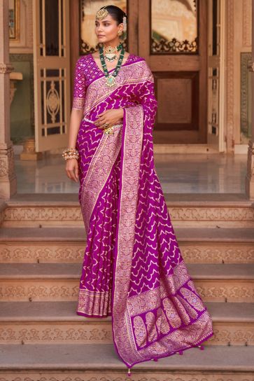 Purple Color Art Silk Banarasi Style Weaving Saree