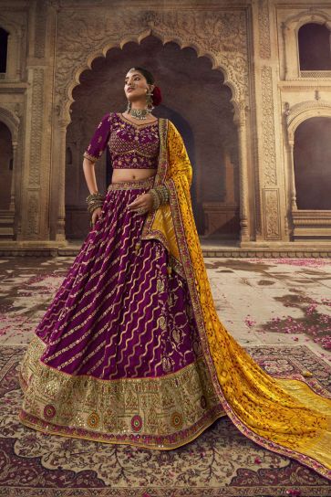 Vibrant Viscose Purple Color Lehenga with Embroidered Work