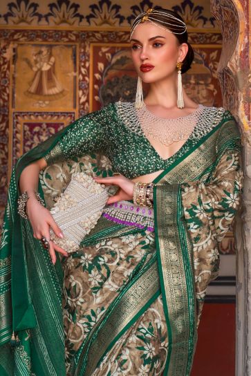 Graceful Heritage Art Silk Green Color Saree with Weaving Work