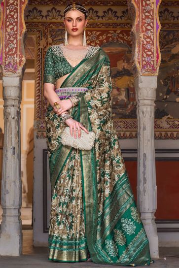 Graceful Heritage Art Silk Green Color Saree with Weaving Work