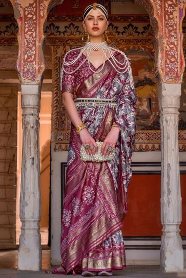 Festive Radiance Burgundy Color Art Silk Saree with Weaving Work