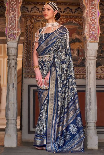 Festive Glamour Blue Color Art Silk Saree with Weaving Work