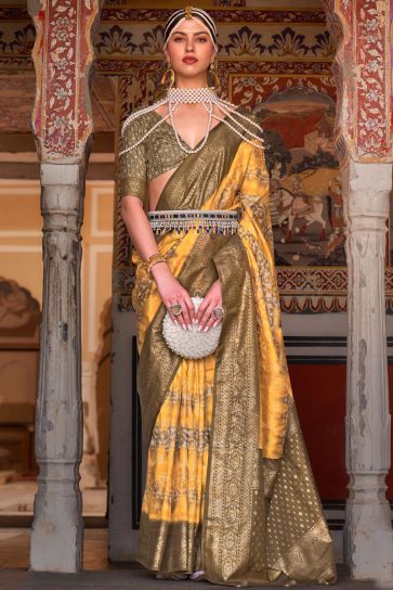 Enigmatic Yellow Color Art Silk Saree with Weaving Work