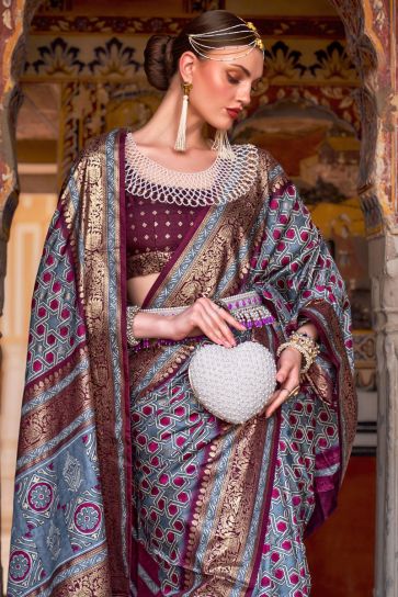 Festive Opulence Art Silk Grey Color Saree with Weaving Work