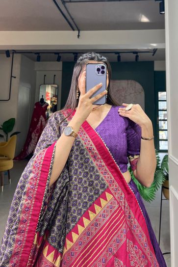 Creative Foil Printed Work On Lehenga Choli In Purple Color Art Silk Fabric