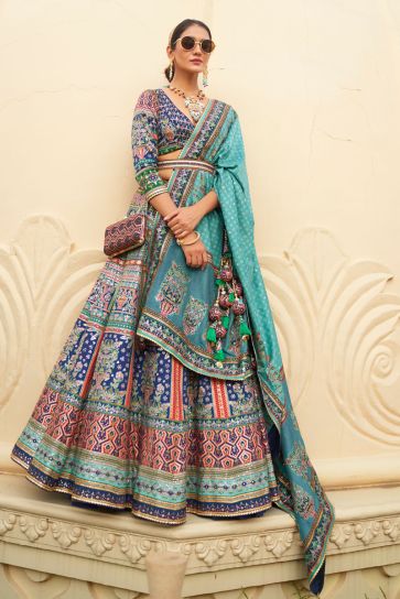 Gorgeous Choice For Wedding Ceremonies Sequined Silk Blue Color Readymade Lehenga Choli
