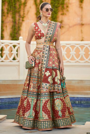 Perfect For Wedding Functions Silk Readymade Lehenga Choli In Brown Color