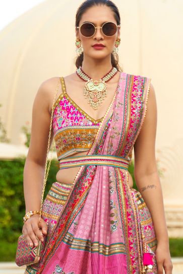 Elevate your Wedding Style Silk Readymade Lehenga Choli With Sequin Work In Rani Color