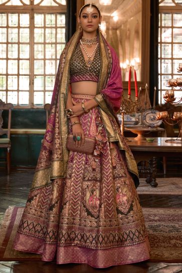 Perfect for Weddings Silk Readymade Lehenga Choli In Rani Color