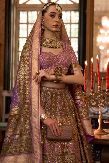 Stunning Lavender Color Silk Readymade Lehenga Choli For Unforgettable Wedding Moments