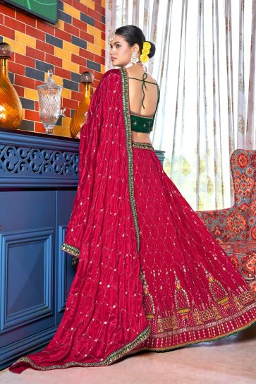 Embellished Rani Color Chinon Fabric Wedding Wear Lehenga Choli