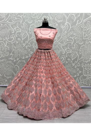 Pink Color Net Fabric Remarkable Bridal Lehenga For Wedding