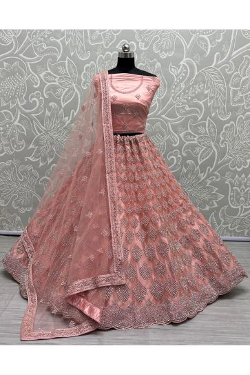 Pink Color Net Fabric Remarkable Bridal Lehenga For Wedding