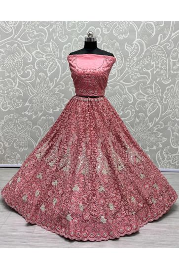 Pink Color Net Fabric Enticing Wedding Look Bridal Lehenga