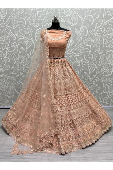 Buy Peach Bridal Bollywood Lehenga Choli Online- Kreeva