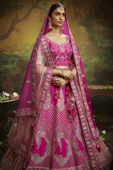 Magenta Color Silk Fabric Heavy Embroidered Bridal Look Lehenga Choli