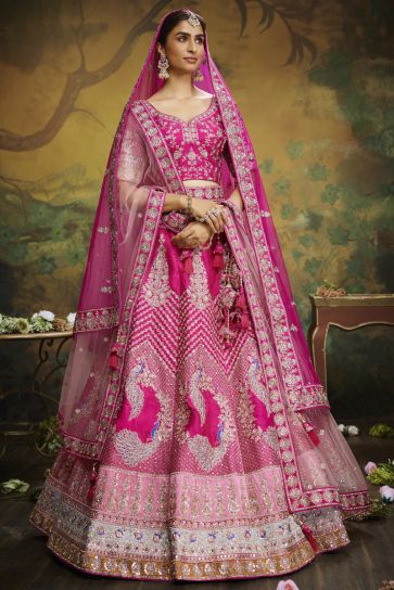 Magenta Color Silk Fabric Heavy Embroidered Bridal Look Lehenga Choli