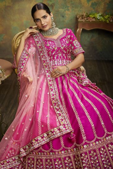 Magenta Color Silk Fabric Heavy Embroidered Bridal Look Designer Lehenga Choli