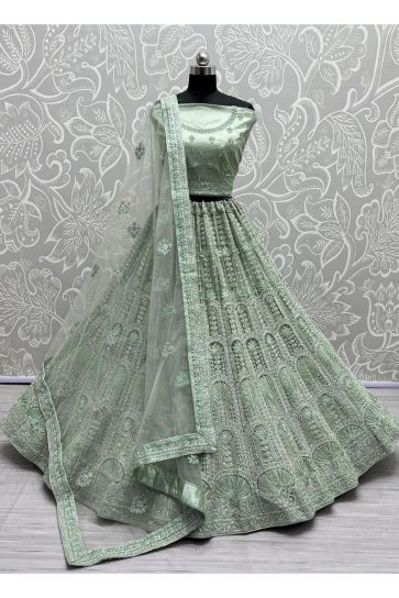 Sea Green Color Heavy Look Embroidered Work On Net Fabric Beatific Bridal Lehenga Choli