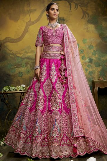 Embellished Magenta Color Silk Fabric Bridal Lehenga Choli