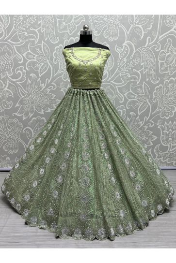 Sea Green Net Heavy Embroidered Bridal Lehenga Choli