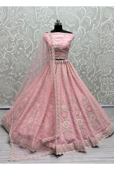 Net Bridal Wear 3 Piece Lehenga Choli In Pink Color With Embroidery Work