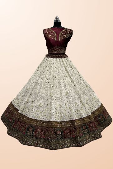White Color Glorious Embroidered Georgette Bridal Lehenga 