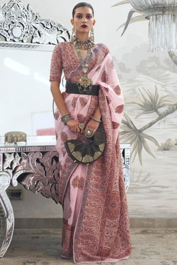 Pink Color Art Silk Fabric Printed Festive Wear Fancy Saree
