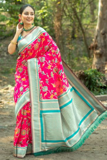 Rani Color Weaving Work Reach Designer Banarasi Silk Saree