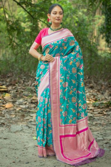 Cyan Exclusive Weaving Work Reach Banarasi Silk Sarees