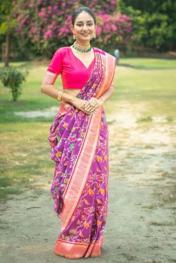 Purple Color Weaving Work Reach Function Wear Banarasi Silk Saree