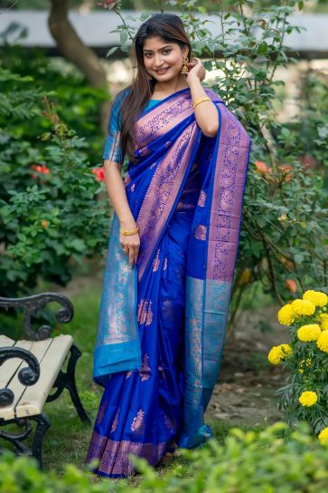Blue Color Tussar Silk Party Wear Zari Weaving Rich Pallu Designer Saree