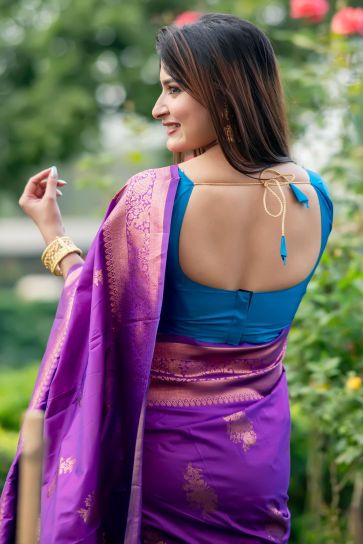 Purple Color Tussar Silk Zari Weaving Rich Pallu Saree