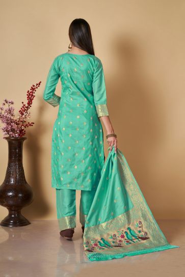 Banarasi Silk Fabric Weaving Work Festive Wear Pretty Salwar Kameez
