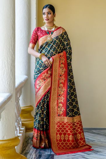 Dark Green Color Weaving Work Function Wear Banarasi Silk Saree