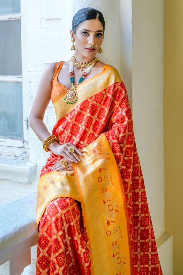 Banarasi Silk Red Color Weaving Work Festive Wear Saree