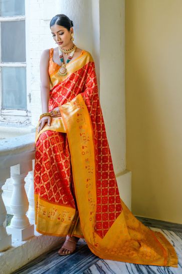 Banarasi Silk Red Color Weaving Work Festive Wear Saree