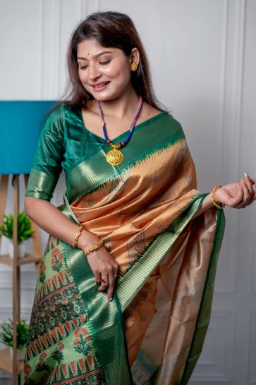 Adorable Peach Color Casual Art Silk Fabric Bandhani Printed Design Saree