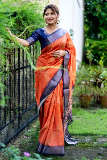 Orange Color Art Silk Fabric Daily Wear Bandhani Printed Casual Saree